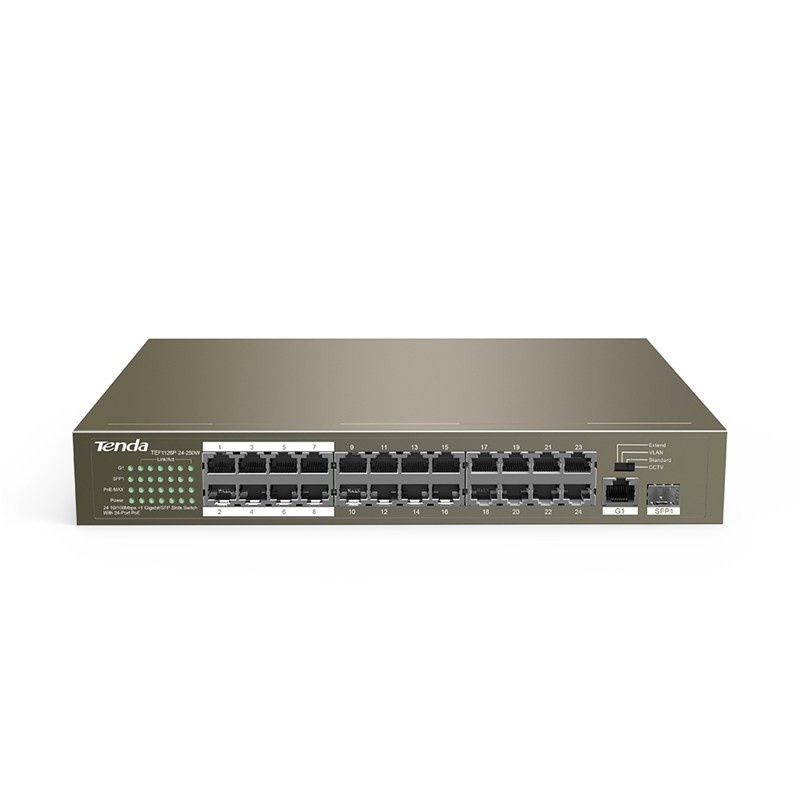 TENDA TEF1126P-24-250W 24 10/100MBPS +1 GIGABIT/SFP 250W POE SWITCH